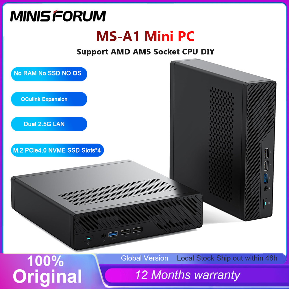 MINISFORUM MS-A1 Mini PC 5800X/9800X3D/9950X3D 4*NVMe 2*2.5G LAN 2*DDR5 Windows 11 OCulink Support A