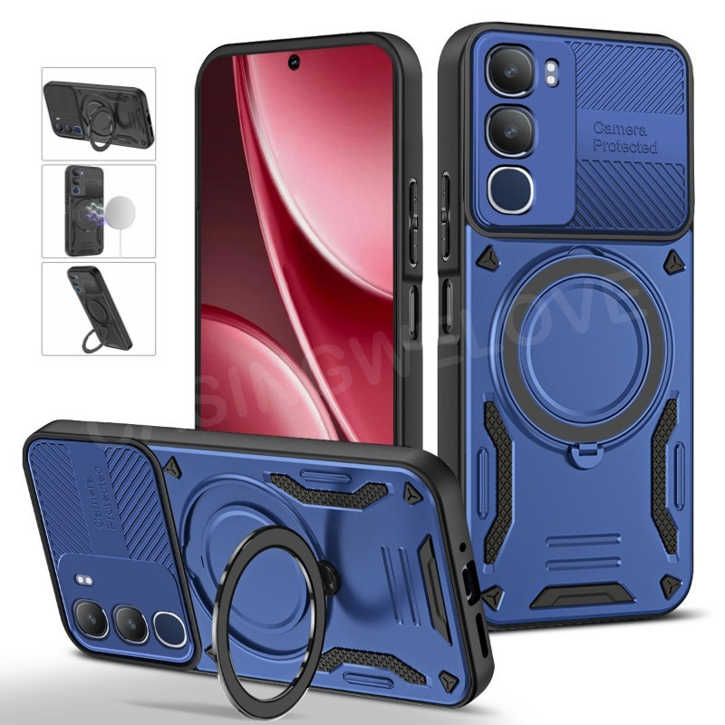 เคสโทรศัพท์สําหรับ Vivo Y21d Y31 4G 5G กรณีแม่เหล็กแหวนนิ้วมือผู้ถือ Hard เคสโทรศัพท์กันกระแทกป้องกันปกหลัง