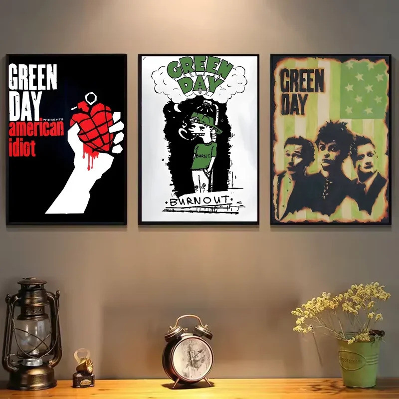 โปสเตอร์วินเทจ Green Day Rock Band Retro โปสเตอร์ความงามผ้าใบและพิมพ์ภาพผนังศิลปะสําหรับตกแต่งห้องนั่งเล่น
