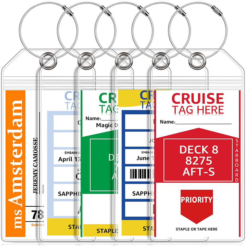5PCS โปร่งใส (19x9 ไม่มีกระดาษแข็ง) Cruise แท็กกระเป๋าเดินทางแนวตั้งโปร่งใส PVC กันน้ํา Identification คลิป