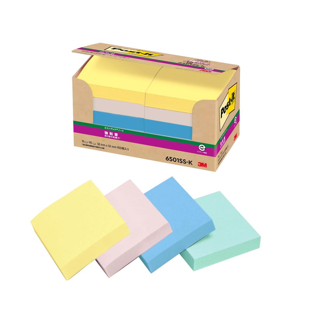 3M Post-it Sticky Notes Strong Adhesive Small Pastel Color 50×50mm 90 sheets x 10 pads 6501SS-K Eco 