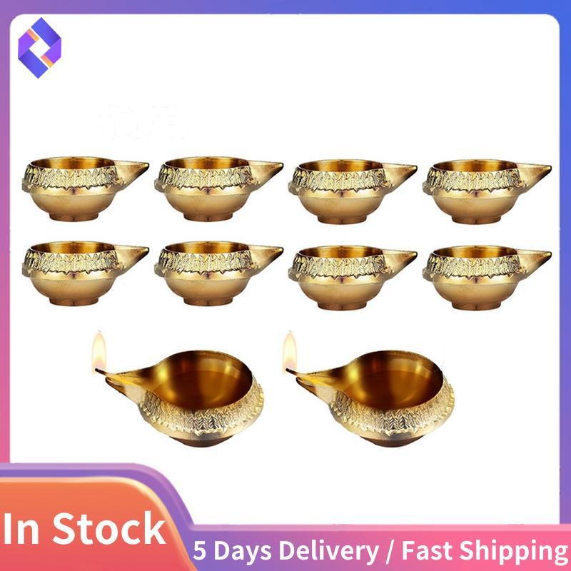 โลหะผสมโลหะ Kuber Diya 10 ชิ้นสําหรับ Diwali ตกแต่งโคมไฟน้ํามันแบบดั้งเดิมสําหรับ Diwali Diya Vilakk