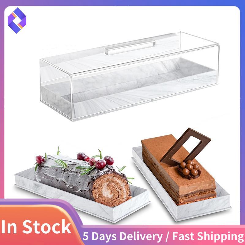 ขาตั้งเค้กรูปสี่เหลี่ยมผืนผ้าพร้อมฝาปิด Marbleized Grain อะคริลิคสําหรับถาดเสิร์ฟสี่เหลี่ยมผืนผ้า Pa