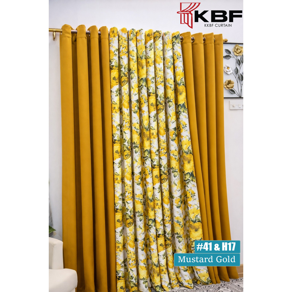 Kkbfcurtain Iris+Hebe Mix Mustard Gold Semi Blackout Made Home Decor Hook ตาไก่ (170 ซม.-220 ซม.) ผ้