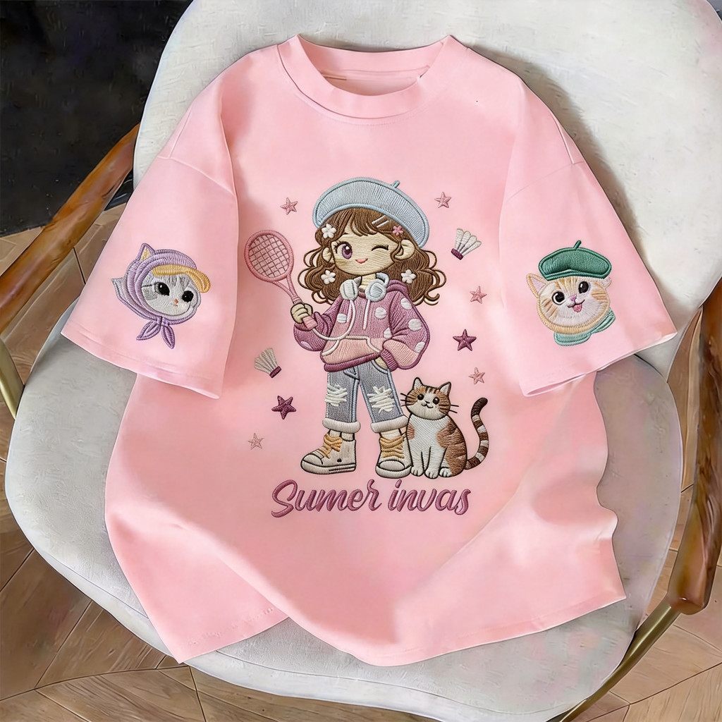 TEE·SHOP🍀เสื้อยืด oversize เสื้อเท่ๆ เกาหลี "Cute Little Girl " เสื้อแฟชั่นใ เกาหลีสไตล์ พิมพ์ลาย ผ้านิ่มใส่สบาย  COD📦