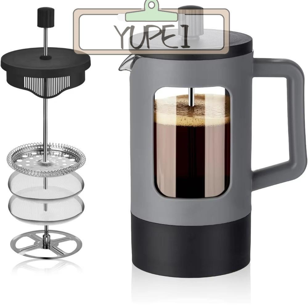 YUPEI เครื่องชงกาแฟ French Press, ชงกาแฟชาป้องกันสนิม 600 มล., แก้ว Borosilicate ความจุขนาดใหญ่แบบพก