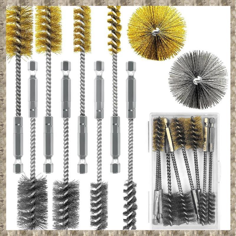 [zv0lma8i] Bore Cleaning Brush Kit- 8 ชิ้นใน 304 Stainless Steel& Brass, 1/4" Hex Shank, 3/8" 1/2" 3