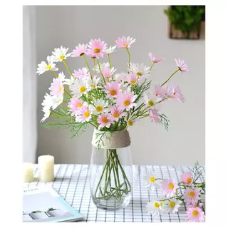 10 ชิ้น/แพ็ค ดอกไม้ประดิษฐ์ ดอกเดซี่ ผ้าไหม DIY ขนาด 52 ซม. ดอก 6 ซม. 1 ช่อ = 5 ดอก สำหรับตกแต่งบ้าน งานแต่งงาน และงานอี