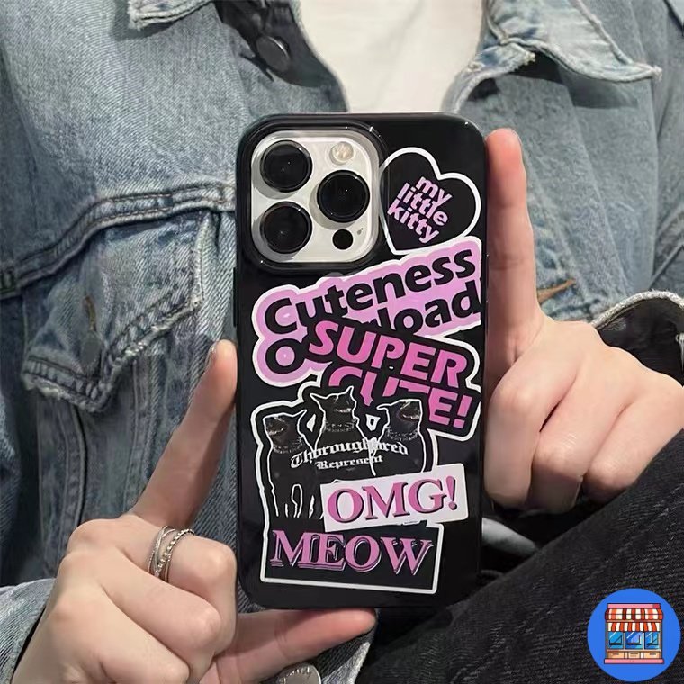 เคสสำหรับไอโฟน14 CODที่ไทย แมวหัวใจดำชมพู เคสมือถือแบบวาวเยลลี่ For iPhone17 16 15 14 11 12 13ProMAX XS XR 7/8PLUS SE2/3