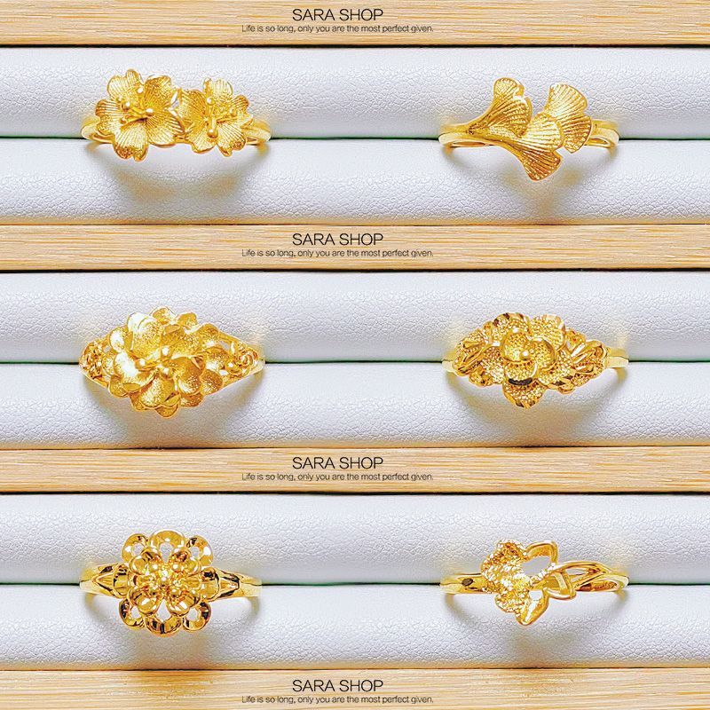 Qixi ของขวัญ Gesang ดอกไม้ทรายแหวนทองผู้หญิง Gold-Plated สร้อยคองานแต่งงานจําลองดอกไม้แหวนหญิงปรับเป