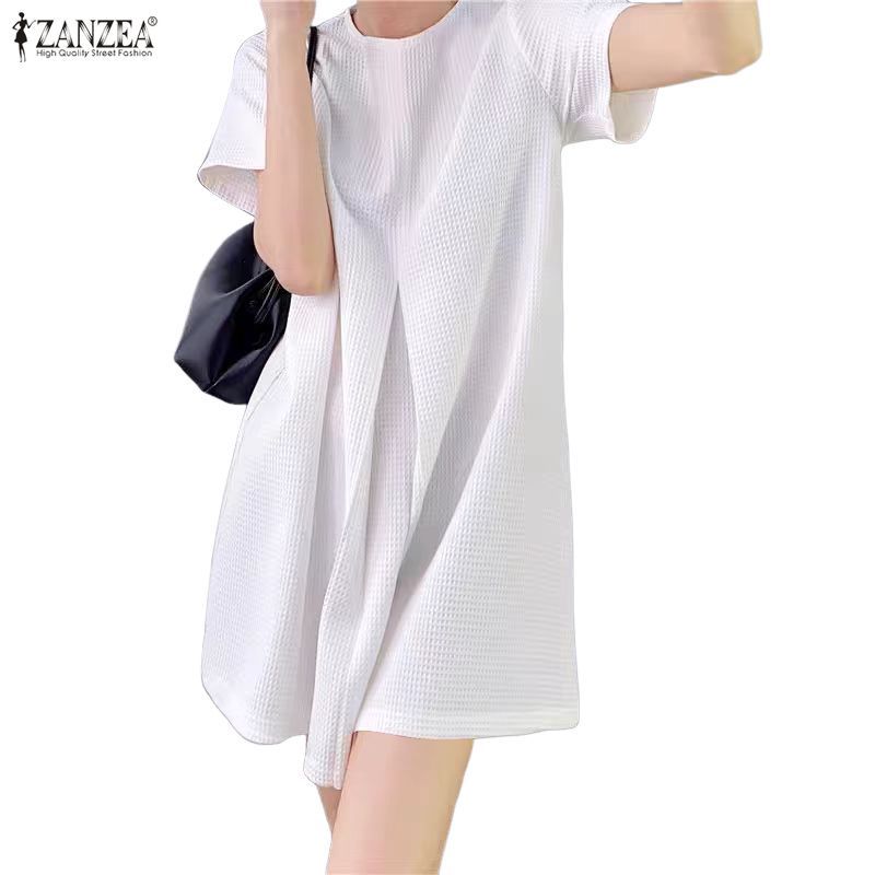 Zanzea ชุดเดรสเอไลน์สไตล์เกาหลี มินิมอล แขนระแก้มแบบรากลัน และเน้นลายพเลทตี้.texture สำหรับผู้หญิง — صورة 6