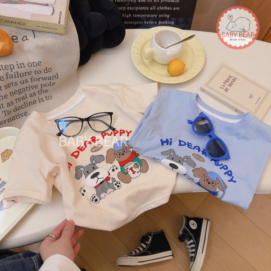 เสื้อยืดเด็ก เสื้อยืดคอกลม แขนสั้น เนื้อผ้า cotton พิมพ์ลายสุนัขน่ารักๆ ใส่ได้ทั้งเด็กผู้ชายและผู้หญิง