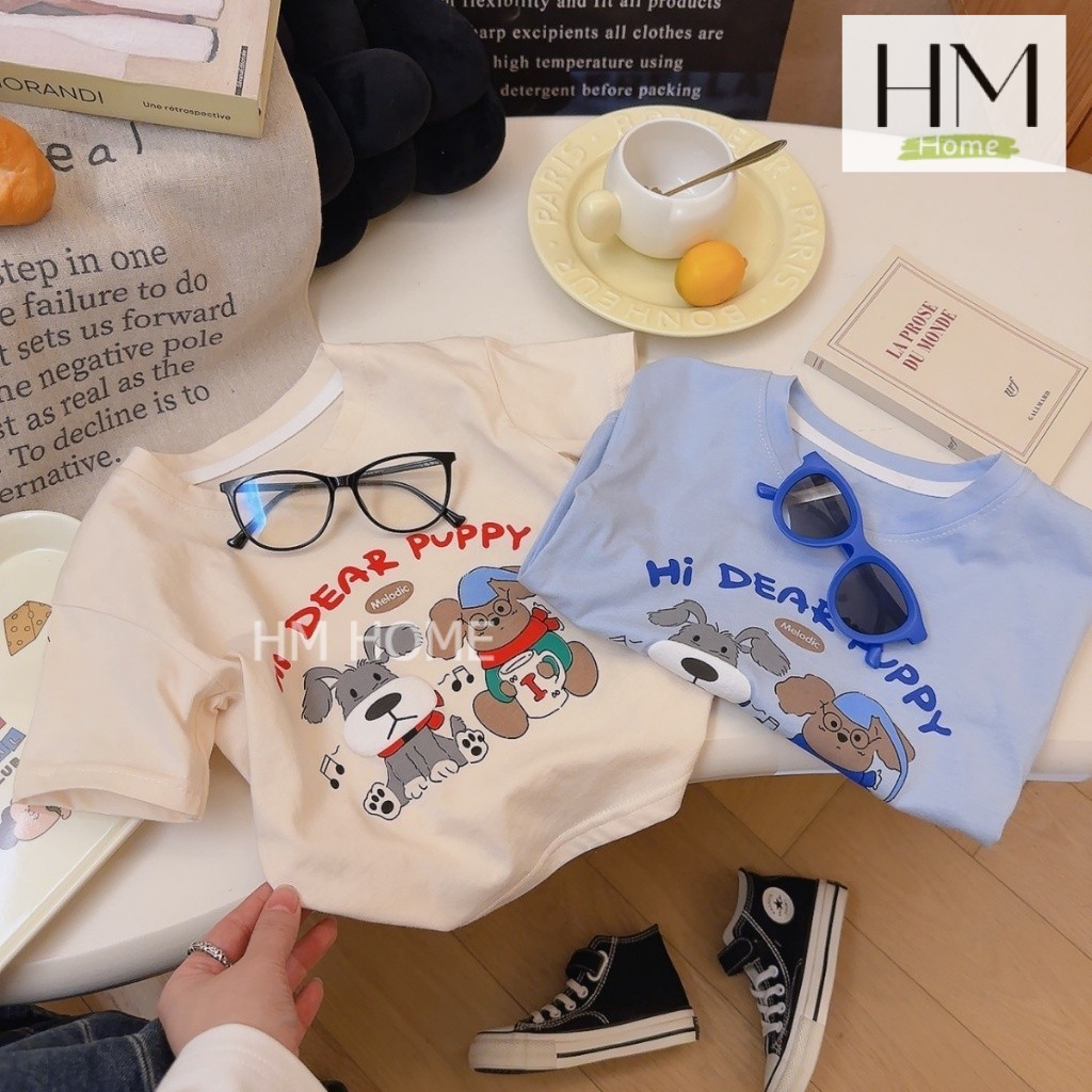ใหม่ เสื้อยืดเด็ก เสื้อยืดคอกลม แขนสั้น เนื้อผ้า cotton พิมพ์ลายสุนัขน่ารักๆ