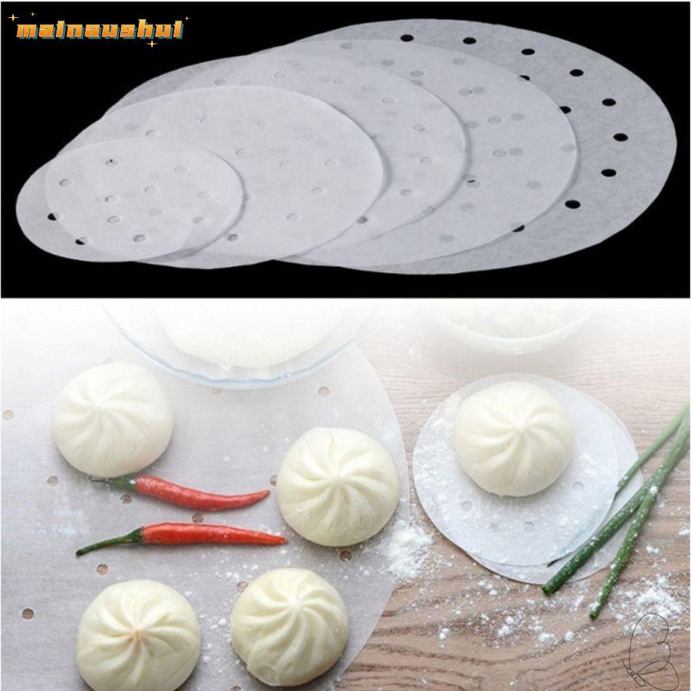 MAINAUSHUI 100 ชิ้น Steamer กระดาษ, รอบ 4/5/6/7/8in Buns ขนมอบกระดาษไม่ติด, ทนทานทิ้ง Buns Pad กระดา