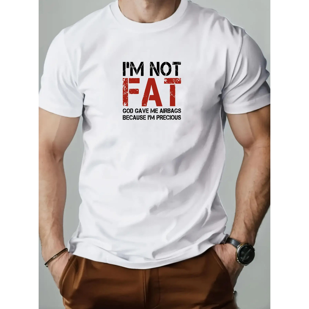 ผู้ชาย เสื้อยืดคอกลมฤดูร้อน 100% ผ้าฝ้าย ทรงปกติ 180g/m2 - ลายกราฟิก "I'M NOT FAT"