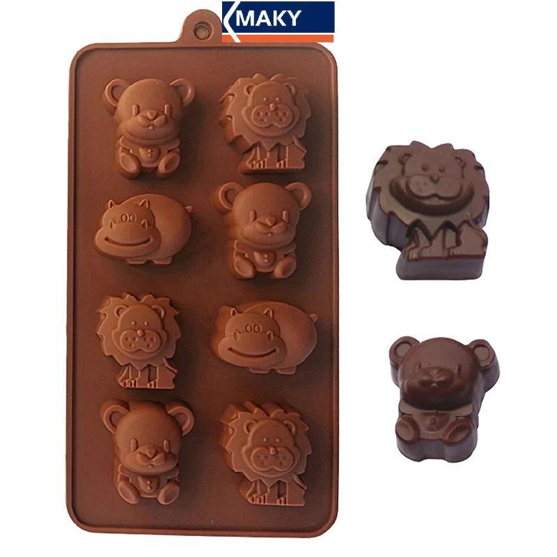 MAKY แม่พิมพ์ซิลิโคนสัตว์ Hippo Lion Bear Shape สบู่ช็อคโกแลตเค้ก DIY เครื่องครัว TH