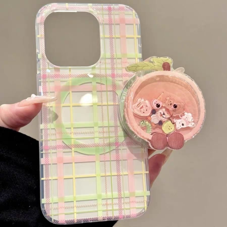 สีลายสก๊อตพีชเหมาะสําหรับ Samsung s24ultra เคสโทรศัพท์ s25 + s26fe แม่เหล็กดูด s23 + s21+Dopamine s20fe หวาน a06a07 น่ารัก a16a17 หลุมใหญ่ a26a56
