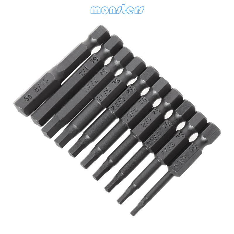 Mon 10 ชิ้นไขควงหกเหลี่ยมแม่เหล็กบิต S2 เหล็ก 1 4 นิ้ว Hex Shank สกรูไดร์เวอร์