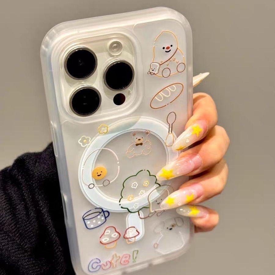 National Style Sketch Line Bread Shop Ice Mist Magnetic เหมาะสําหรับ iPhone Case สําหรับ iPhone 17 /