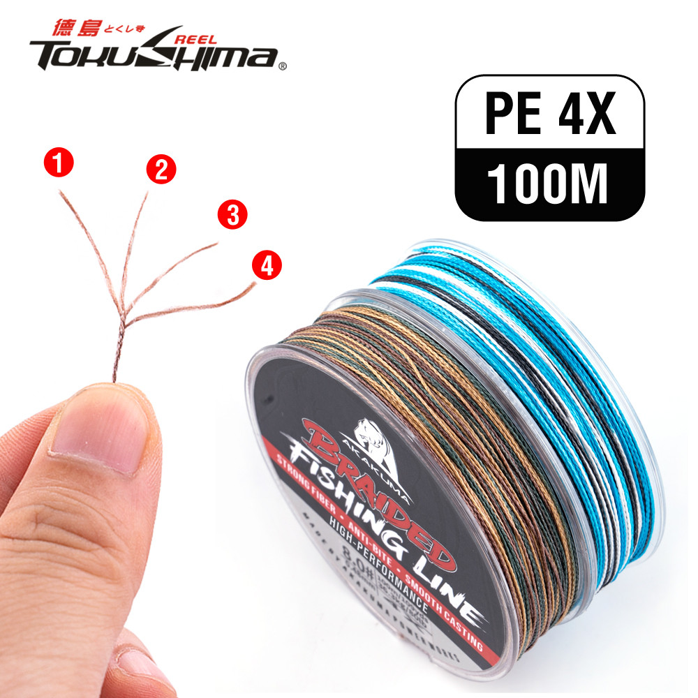 สาย PE ถัก 4 (X4) ยาว 100 เมตร เหนียวพิเศษ สีลายพราง (Camo) สำหรับตกปลาน้ำจืดและน้ำเค็ม