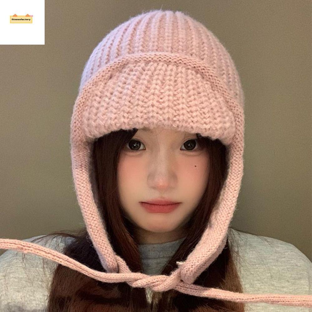 หมวกถัก Fitness Factory สไตล์เกาหลี ทำจากผ้านิตติ้งขนสัตว์ เครื่องประดับสำหรับอากาศหนาว