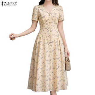 ZANZEA ชุดเดรสแขนสั้นทรงเกาหลี ดีไซน์คอกลม สไตล์แฟชันสำหรับผ…