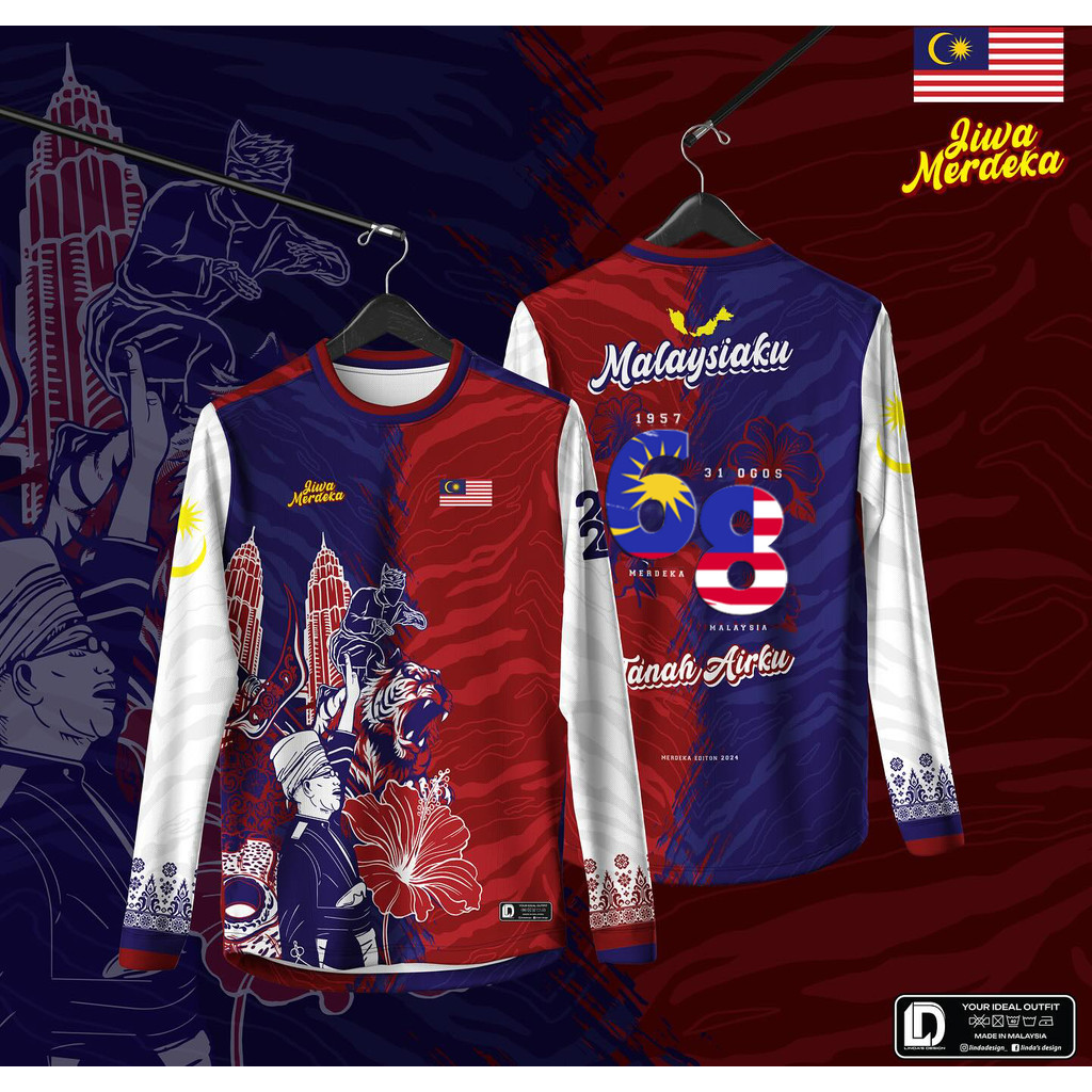 1957 วันประกาศอิสรภาพ Jersey 2026 Mens jersey Retro large Streetwear 68th Baju Merdeka รหัสเสื้อยืด: