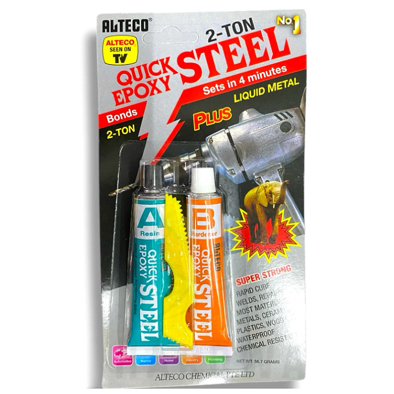 ALTECO กาวติดเหล็กอีพ็อกซี่ 2-TON Quick Epoxy สูตรแห้งไว 4 นาที 2 ตัน (มี 2 ขนาด) ยาปะเหล็ก สีเหล็กแห้งเร็ว