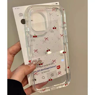 เคสไอโฟน11 สำหรับ iPhone 17 Pro 13 15 11 14 12 Pro Max 7Plus XR 7 8 15 14Plus X XS Max ผ้าคลุมนุ่มเชอร์รี่โรแมนติกหวาน
