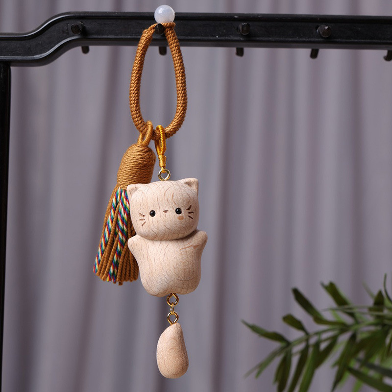 JIXIANG LIPU 2026 พวงกุญแจจี้การ์ตูนจากไม้เบิร์ชเนื้อแข็ง ของขวัญสำหรับบ้าน