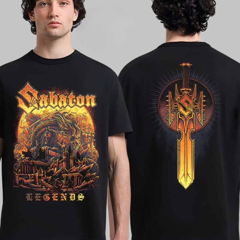 เสื้อยืดสองด้านสำหรับทุกเพศ ลาย New Sabaton The Legendary Tour Europe พร้อมรายการวันแสดง ระดับหรูหรา