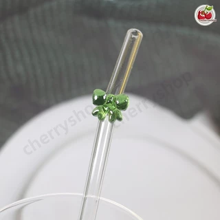 หลอดแก้วลายโบว์ หลอดรูปผีเสื้อ ดีไซน์น่ารัก สำหรับเครื่องดื่มร้อน–เย็น ทนความร้อน