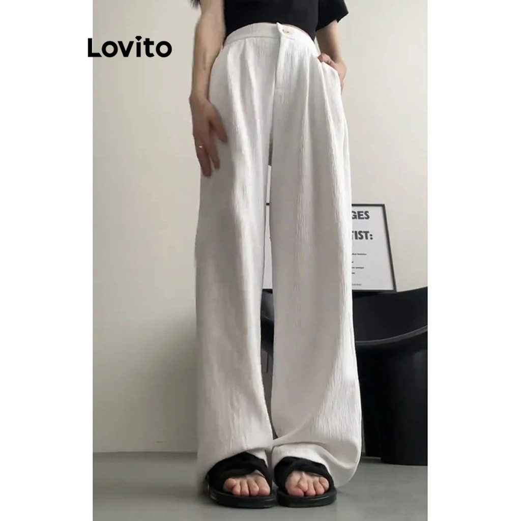 Lovito กางเกงลําลอง กางเกงซิปธรรมดาสําหรับผู้หญิง LNA24188 (สีขาว) - รูปที่ 2