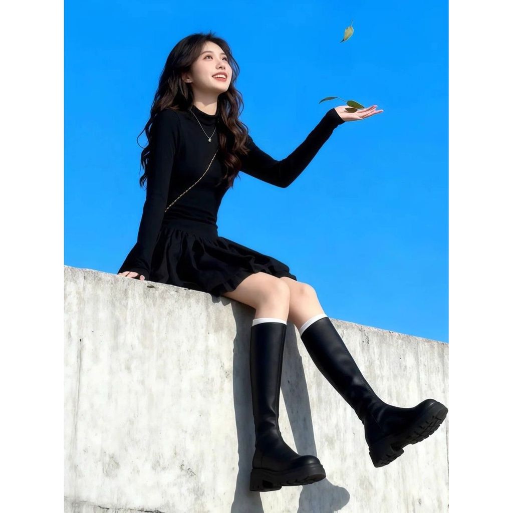 [จํากัดเวลา Seckill] Style Classy Celebrity Atmosphere Black Dress Autumn Winter Coat Inner Half Hig