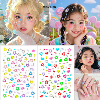 COD-สติ๊กเกอร์สีสันสดใส รูปหัวใจ รูปดาว สติ๊กเกอร์ติดหน้า สติ๊กเกอร์โปร่งแสง สำหรับตกแต่งร่างกาย สติ๊กเกอร์ตกแต่ง