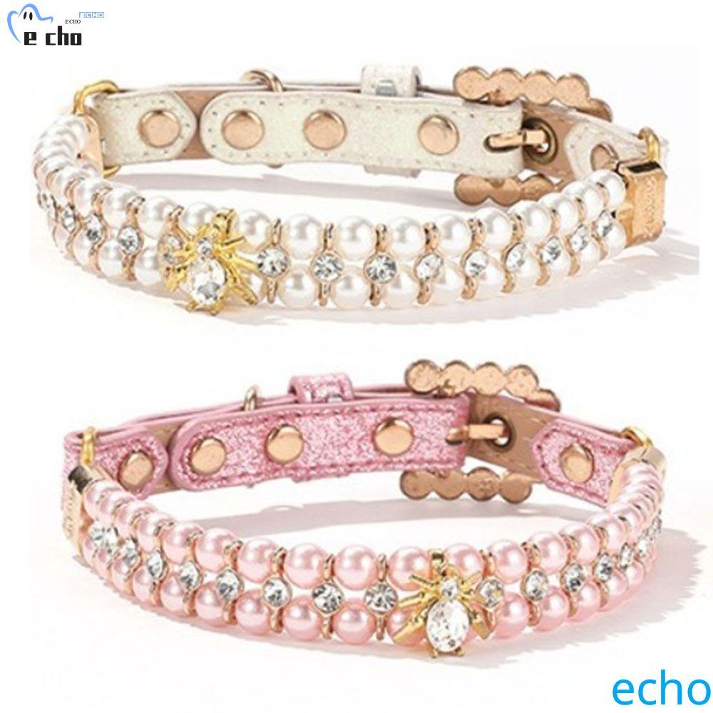 PIVOT สุนัขแมวปลอกคอมุก,ปรับ PU สร้อยคอแมว,คอไข่มุกเทียมเครื่องประดับหรูหรา Rhinestone สายคล้องคอสํา