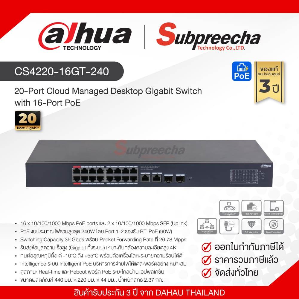 DH-CS4220-16GT-240 / Dahua 20-Port Cloud Managed Desktop Gigabit Switch with 16-Port PoE