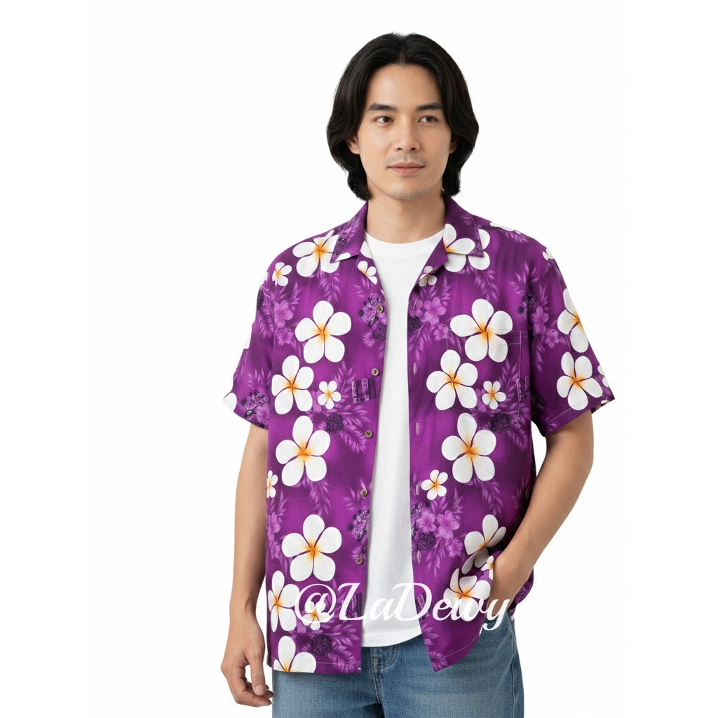 5สี 7ไซส์ เสื้อลายดอก เสื้อสงกรานต์ สีสันสดใส เสื้อเชิ้ตฮาวาย Hawaiian Shirt HW303 รูปที่ 4