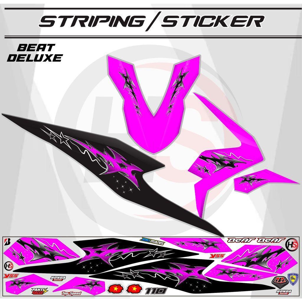 HONDA BEAT DELUXE GEN 1 MOTORCYCLE BODY VARIATION STRIPING STICKER, LATEST VIETAM STYLE H2 MOTIF