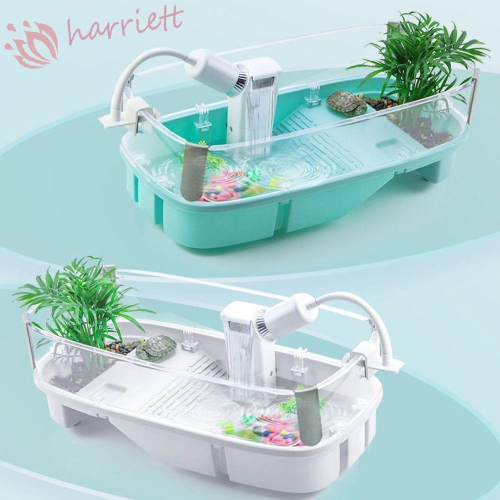 HARRIETT Turtle Tank, Bask Platform Bottom Drain Turtle House, 360° ดูพื้นที่มัลติฟังก์ชั่นรั้วสูง A
