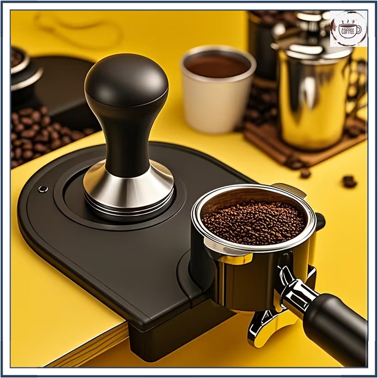 ☕☕☕แผ่นกดกาแฟซิลิโคน - แผ่นกดผงกาแฟหนาไม่ลื่นพร้อมที่เก็บค้อน, ที่นั่งเติมมุมกันลื่นสำหรับอุปกรณ์เอสเปรสโซ่ที่บ้านและคาเ