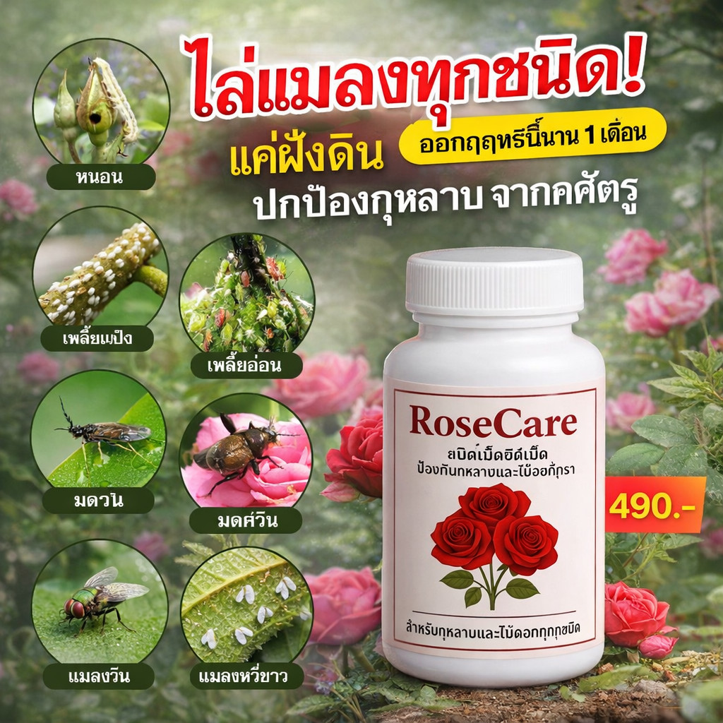 ป้องกันแมลง เพลี้ยไฟ ไรแดง ยาฝังดิน 200เม็ด ไรเชื้อรา ต้านทานโรค ออกฤิทธิ์ 1 เดือน ใช้กับพืชได้ทุกชนิด กุหลาบ กล้วยไม้