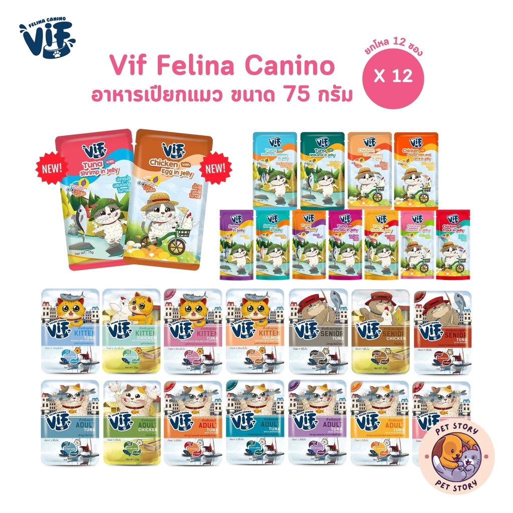 🔥มี Token VIF Felina Canino อาหารเปียกแมววิฟ [ยกโหล 12 ซอง] อาหารแมว ครบสูตร ขนาด 75 กรัม