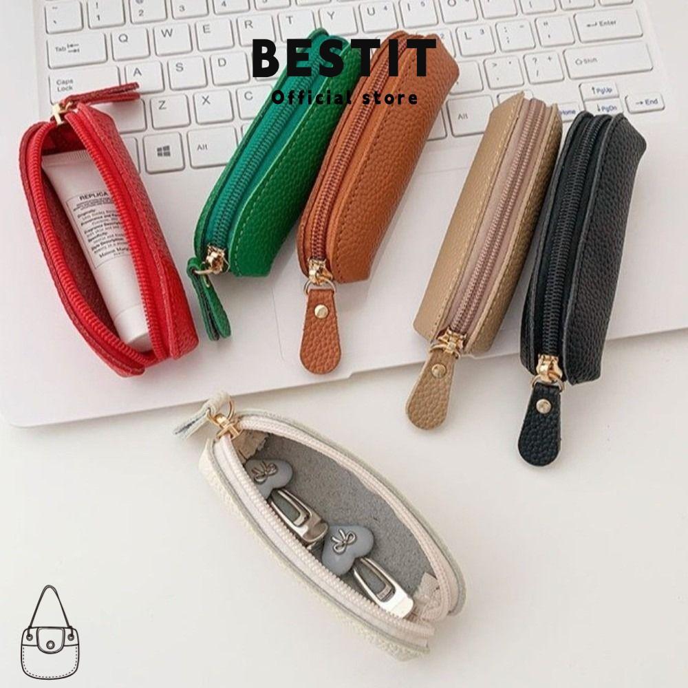 BESTIT กระเป๋าสตางค์เล็ก, ทำจากหนังวัวและหนังPU, กระเป๋าใส่เหรียญและกุญแจแบบซิปปิด พกพาสะดวกทุกวัน