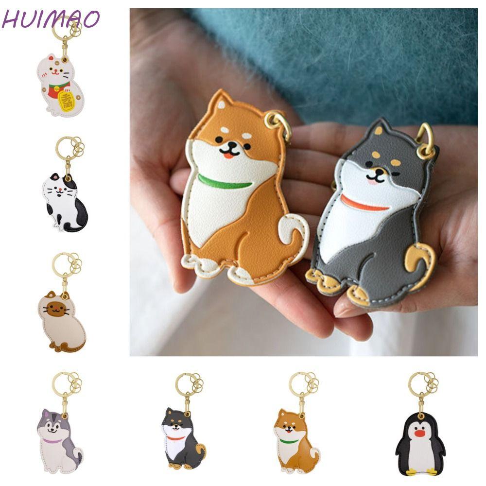 HUIMAO Penguin Access Card Holder, Puppy Cow Cat Siamese Cat Keychain, Kawaii Husky Maneki-eko Keych