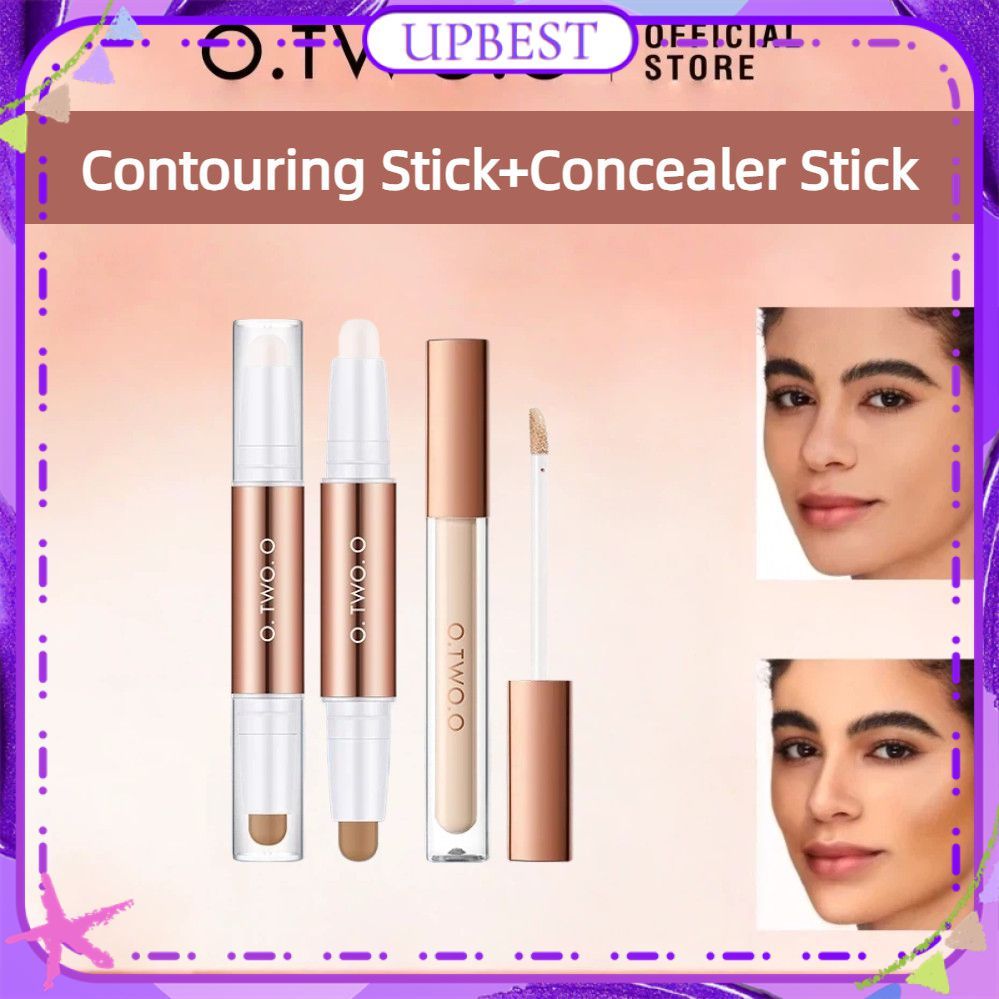 ♕ O.two.o ชุด 2 ชิ้น/1 เซ็ต คอนซีลเลอร์รองพื้น + สติ๊กคอนทัวร์ 3 มิติ 2 in 1 ไฮไลท์และคอนทัวร์ ติดทน