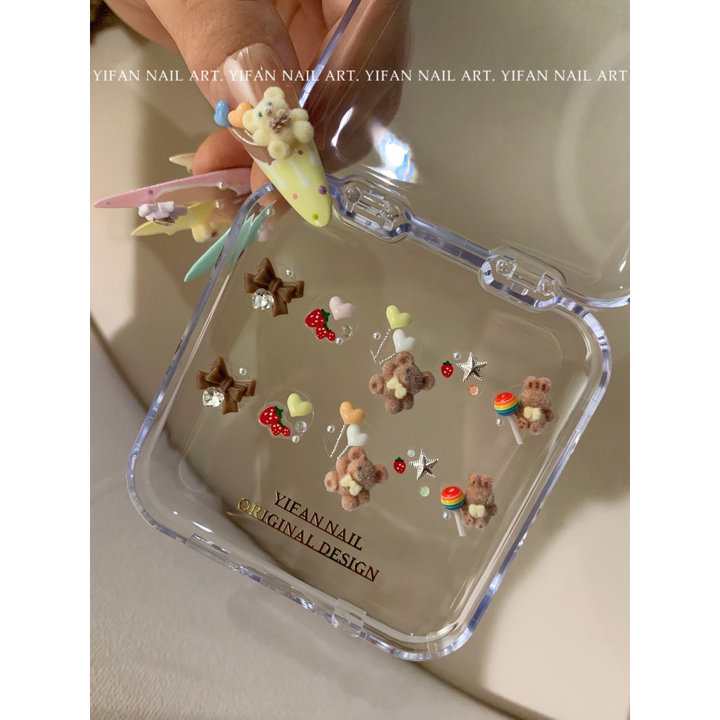 YIFNAIL Summer Paradise Balloon Bear Nail Art Accessories Material Pack Cute Plush Bear Jewelry S50