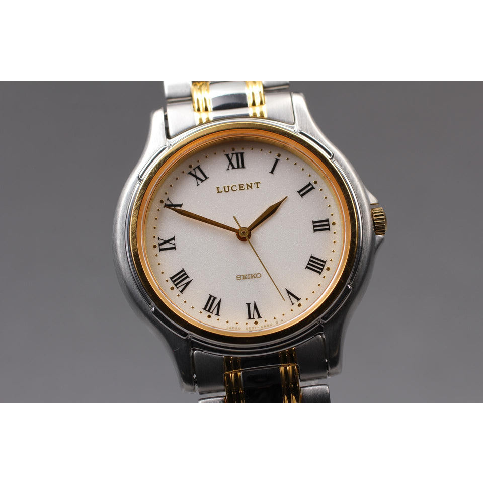 Vintage 1992 N MINT* Seiko Lucent 5E21-6B0A Gold Roman 33mm Qz Men's Watch JAPAN