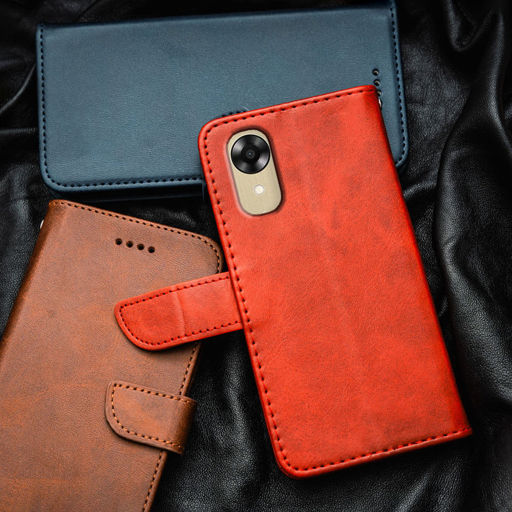 พรีเมี่ยมหรูหราหนังเคสโทรศัพท์สําหรับOppo A17k CPH2471 กระเป๋าสตางค์แบบพลิกด้านบนในตัวผู้ถือบัตรขาตั้งกันกระแทก