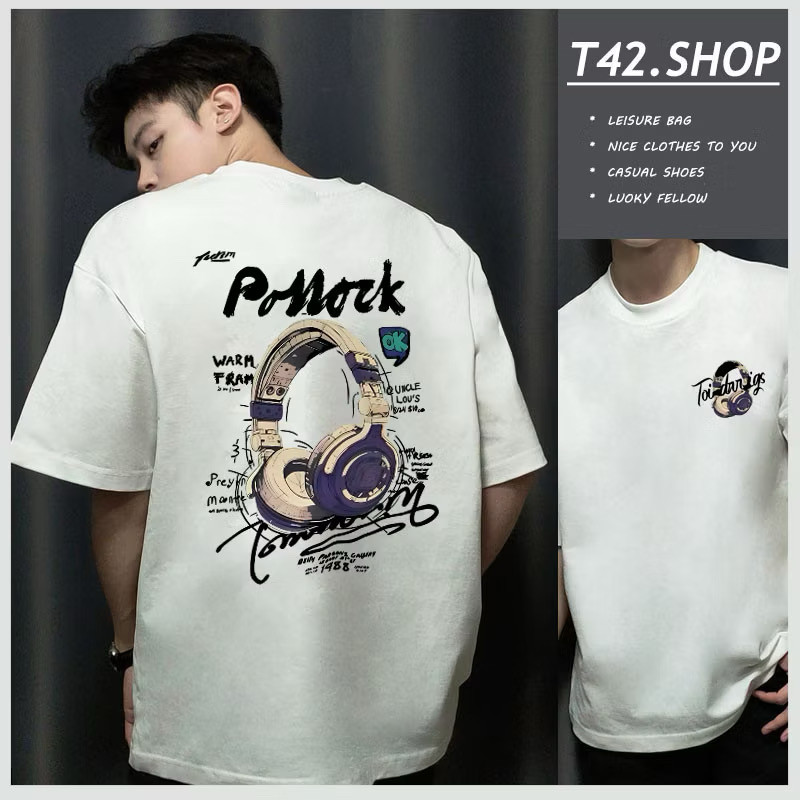 เสื้อยืดผู้ชายเทสดี คอกลมแขนสั้น เสื้อยืดสตรีทแฟชั่นเท่ๆ เสื้ออนิเมะสกรีนลายการ์ตูนอนิเมะญี่ปุ่นฮิตๆ โอเวอร์ไซส์คนอ้วน